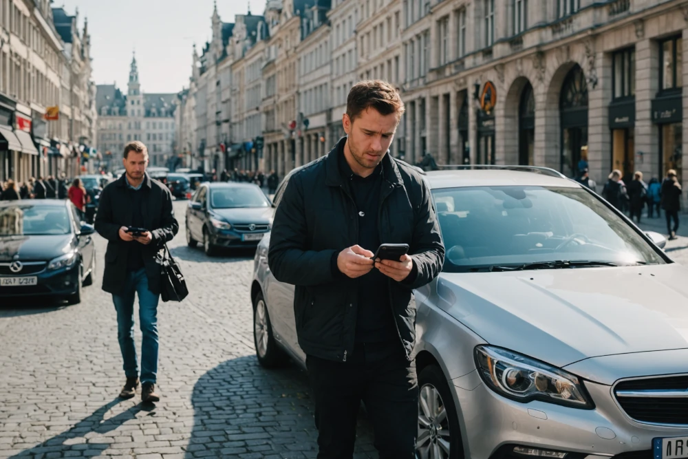 homme contactant un dépanneur depuis son smartphone à Bruxelles